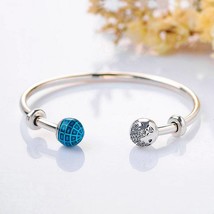 925 Sterling Silver Blue Planet &amp; Globe Open Bangle Fit Moments Charms - £29.27 GBP+