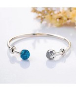 925 Sterling Silver Blue Planet &amp; Globe Open Bangle Fit Moments Charms - $36.50+