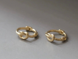 10ct Solid Gold Heart Knot Huggie Hoops Earrings - 10K, 9k, tiny, small, unisex - £93.48 GBP