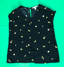 Novelty Lemon Print Shirt Small Sheer Black Yellow Retro Mod Rockabilly  - £3.89 GBP