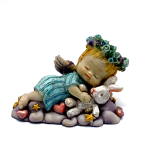 Vintage Sleeping Angel Figurine holding a Bunny Rabbit 2.5 inches tall 1998 - £12.18 GBP