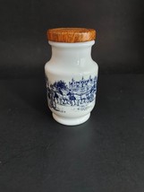 Vintage Milk Glass Mustard Spice Condiment Jar Hengstenberg German Blue - $9.85