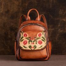 2022 New Vintage Bagpack Leather Retro Handmade Embossing Women Backpack First L - £100.02 GBP