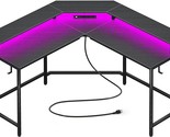 L Shaped Gaming Desk With Power Outlets &amp; Led Lights, Computer Desk With... - $203.99