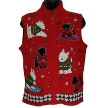 Vintage Cat and Dogs Christmas Knit Sweater Vest Small - £14.37 GBP
