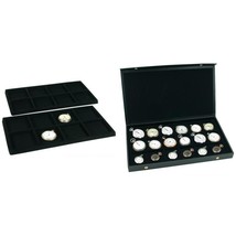 Black Faux Leather Case W/ Flocked 16 &amp; 8 Slot Jewelry Tray Insert Kit 4 Pcs - £23.13 GBP