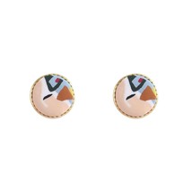 AMORCOME Colorful Print Round Polymer Clay Stud Earrings for Women Girl Gold Col - £7.04 GBP