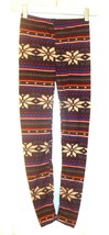 Brown with Ivory, Red &amp; Blue Nordic Print Thin Knit Leggings One Size 2XS to PM - £12.43 GBP+