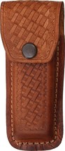 Sheath Brown Leather Basketweave Fits 4 1/2&quot; -5 1/4&quot; Closed Folding Knife - $12.63