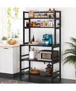 Black Metal Wood Freestanding Kitchen Shelf Bakers Rack Microwave Stand - $396.04 CAD