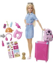 Barbie Travel Doll Blonde, with Puppy, Opening Suitcase, Stickers - £39.72 GBP