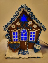 Kurt Adler Hanukkah Gingerbread House Blue &amp; White LED Home Decor Figurine NWT - £51.45 GBP