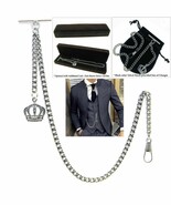 Albert Chain Silver Color Pocket Watch Chain for Men Crown Design Fob T ... - $12.50+