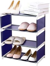 Blue 4-Tier Stackable Free Standing Shoe Shelf With Safety Work Gloves For 8 - £29.09 GBP