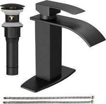 Hoimpro Black Waterfall Bathroom Faucet With Cupc Supply Lines,, 1 Or 3 Holes. - £39.05 GBP