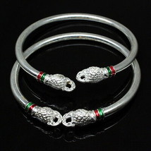 Peacock Face Hollow Real Silver Bangles Bracelet - £56.73 GBP
