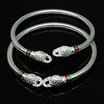 Peacock Face Hollow Real Silver Bangles Bracelet - $70.80