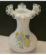 FENTON RUFFLED SILVER CREST VASE HAND PAINTED - $61.36