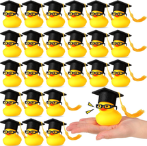 Graduation Rubber Ducks 24 Pcs with 24 Hat, 24 Glasses Dashboard Mini Rubber Duc - £30.13 GBP
