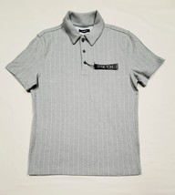 Small ALFANI Stretch Casual Grey Heather &amp; White Striped Polo Shirt 36&quot; - £10.90 GBP