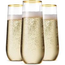 12 Pack Stemless Plastic Champagne Flutes, Disposable 9 Oz Gold Rim Clea... - £18.35 GBP