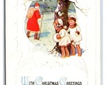 Santa Claus w Sack of Toys Children Hiding Christmas Greetings DB Postca... - $4.42