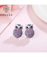 PONEES Classic Cute Owl Earrings Stud Purple Pave Crystal Stud Earrings ... - £11.34 GBP