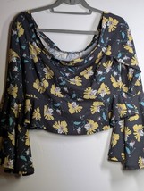 Black Yellow Floral Off Shoulder Ruffle Flutter Flare Sleeve Cropped Blo... - $15.72