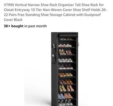 Narrow Shoe Rack with Covers 10 Tiers Tall Shoe Rack for Closet Entryway... - $14.73
