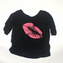 Unbranded Women&#39;s Lip Print T-Shirt Size Small Black Cotton 3/4 sleeve - £13.23 GBP