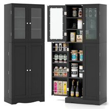 63.5&quot; Tall Kitchen Pantry Storage Cabinet w/ Glass Door Storage Shelves Black - £234.62 GBP