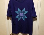 Handmade Quilt 8 Point Star Blue Hanes TShirt Size Crew - $19.75