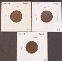 LOT Set OF 3 1913 1914 1915 S SAN FRANCISCO Mint LINCOLN WHEAT CENTS PENNY - £46.35 GBP