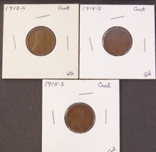 LOT Set OF 3 1913 1914 1915 S SAN FRANCISCO Mint LINCOLN WHEAT CENTS PENNY - £46.20 GBP