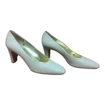BRUNO MAGLI Cream Shoes Italy Textured Leather High Cuban Heel Pumps Sz 7 AA - £21.63 GBP