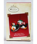 VINTAGE 2002 Hallmark Having Fun With Friends Penguins Christmas Ornament - £19.46 GBP