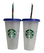 2X Starbucks Confetti Color Changing 2020 Reusable 24oz Tumbler With Straw - £23.63 GBP