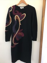 Vintage 80s 90s Outlander Petites Black Lambswool Angora Sweater Dress P Small - £62.64 GBP