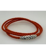 David Yurman 925 Sterling Silver Chevron Triple Wrap Orange Leather Brac... - $631.79 CAD