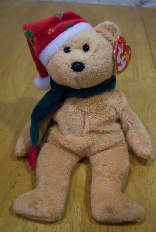 TY 2003 HOLIDAY CHRISTMAS HAT & SCARF TAN TEDDY BEAR 8"  Stuffed Animal TOY - £12.44 GBP