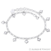 7x7mm Puffed Heart Charm &amp; 3.5mm Figaro Link Chain Anklet in 925 Sterling Silver - £48.46 GBP