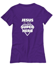 Religious TShirt Jesus Is My Super Hero Purple-W-Tee  - £17.65 GBP