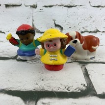Fisher Price Little People Figures Lot of 3 Girl In Raincoat Boy W Plane Dog - $11.88