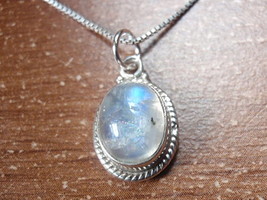 Very Small Blue Moonstone Pendant w/ Rope Style Accents 925 Sterling Silver a9i - £16.53 GBP