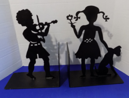 Metal Boy Girl Kids Black Silhouette Bookends Book Stands - £36.50 GBP