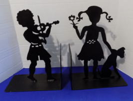 Metal Boy Girl Kids Black Silhouette Bookends Book Stands - £37.31 GBP