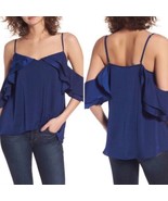 Devlin Women&#39;s XS Cold Off Shoulder Ruffle Top Blue Blouse Shirt $78 - £10.67 GBP