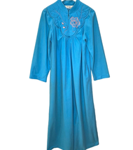 Vintage New Shadowline Velour Fleece 1/2 Zip Robe Housecoat Blue Floral ... - $49.45
