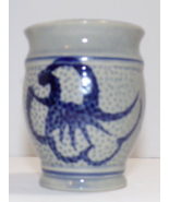 stoneware asian inspired 3 inch blue hand painted glazed vase - £7.42 GBP