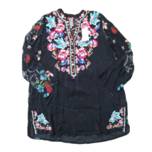 NWT Johnny Was Elsarose Tunic in Navy Floral Embroidered Roll Sleeve Top XL - $178.20